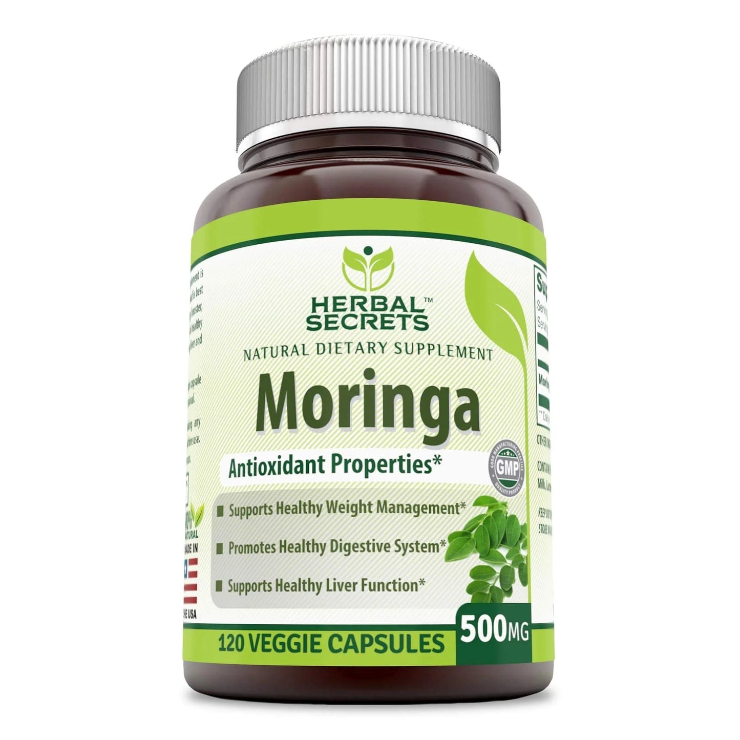 Moringa 500 Mg 120 Veggie Capsules (Non-Gmo) - Antioxidant Properties * Supports Healthy Weight Management, Promotes Healthy Digestive System and Supports Healthy Liver Function*