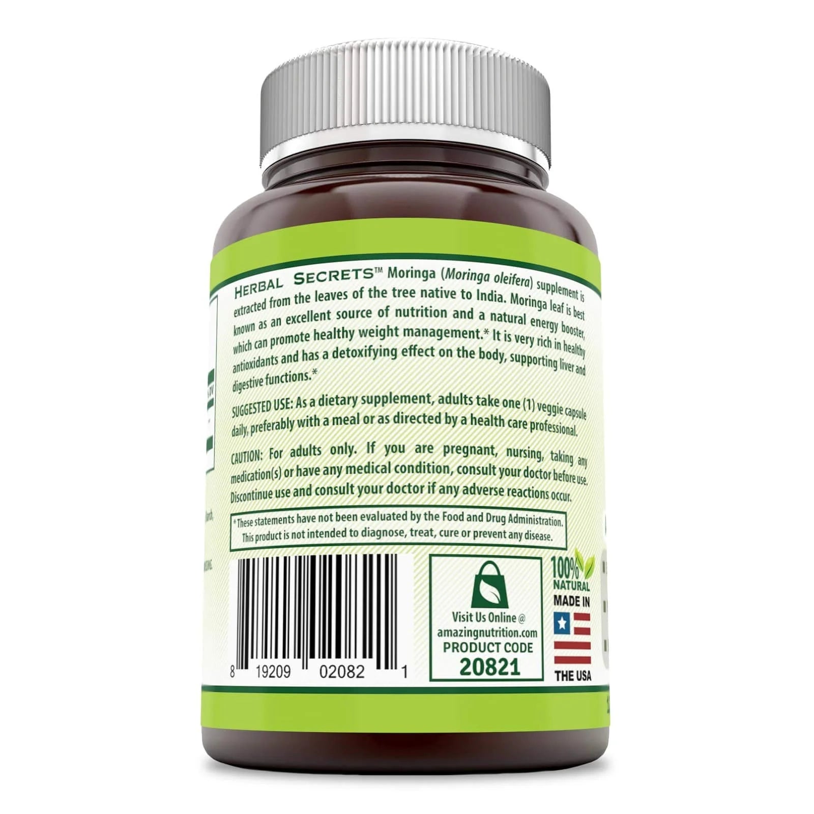 Moringa 500 Mg 120 Veggie Capsules (Non-Gmo) - Antioxidant Properties * Supports Healthy Weight Management, Promotes Healthy Digestive System and Supports Healthy Liver Function*